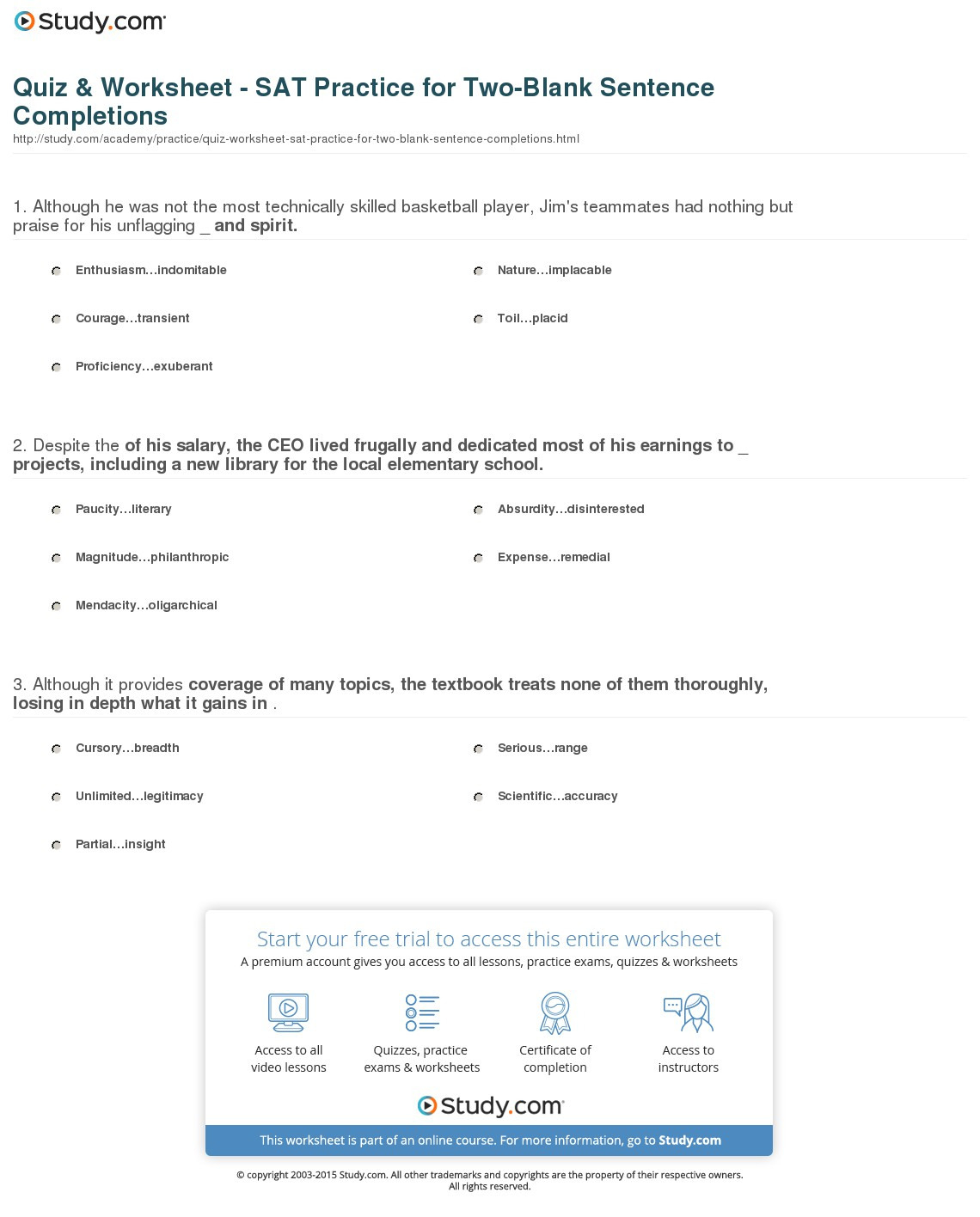Quiz  Worksheet  Sat Questions On Standard English