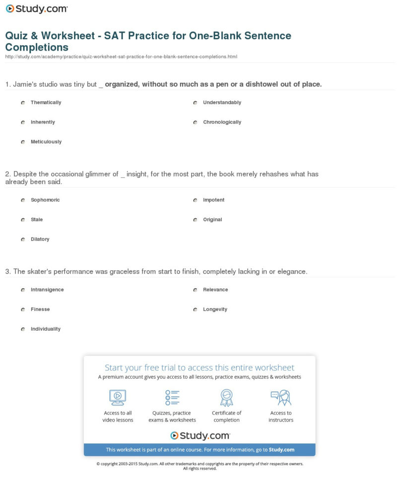 Quiz  Worksheet  Sat Questions With Words In Context
