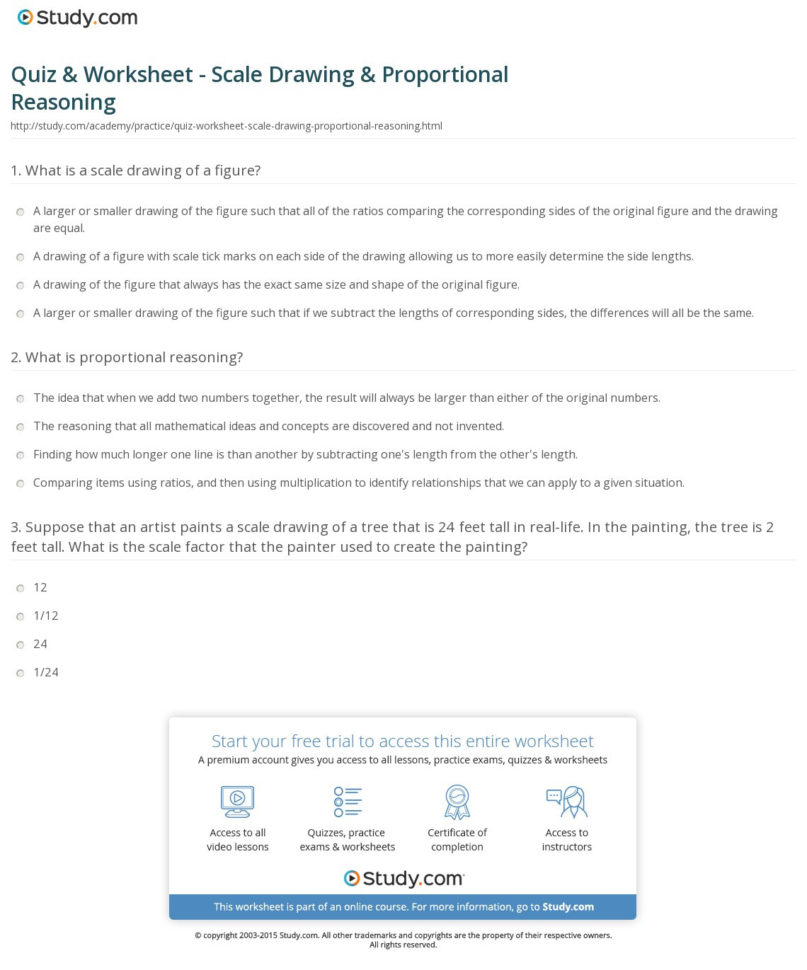 Quiz  Worksheet  Scale Drawing  Proportional Reasoning