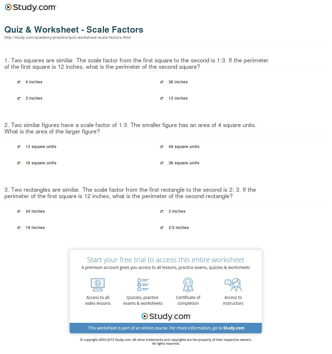 Quiz  Worksheet  Scale Factors  Study