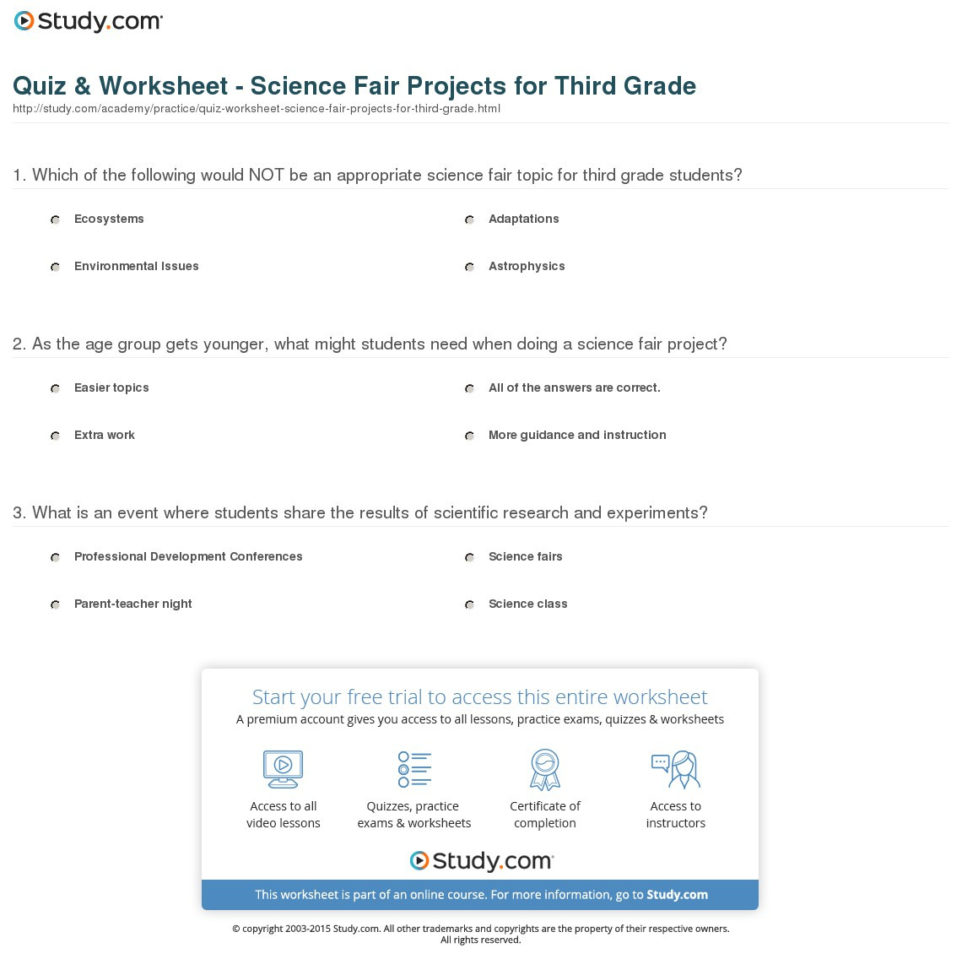 Quiz  Worksheet  Science Fair Projects For Third Grade  Study