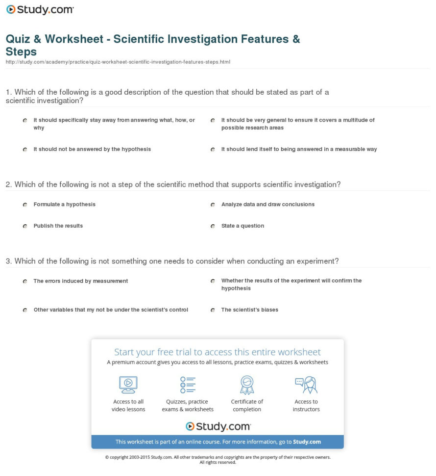 Quiz  Worksheet  Scientific Investigation Features  Steps  Study