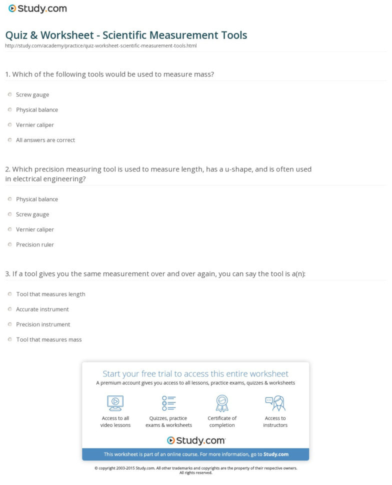 Quiz  Worksheet  Scientific Measurement Tools  Study
