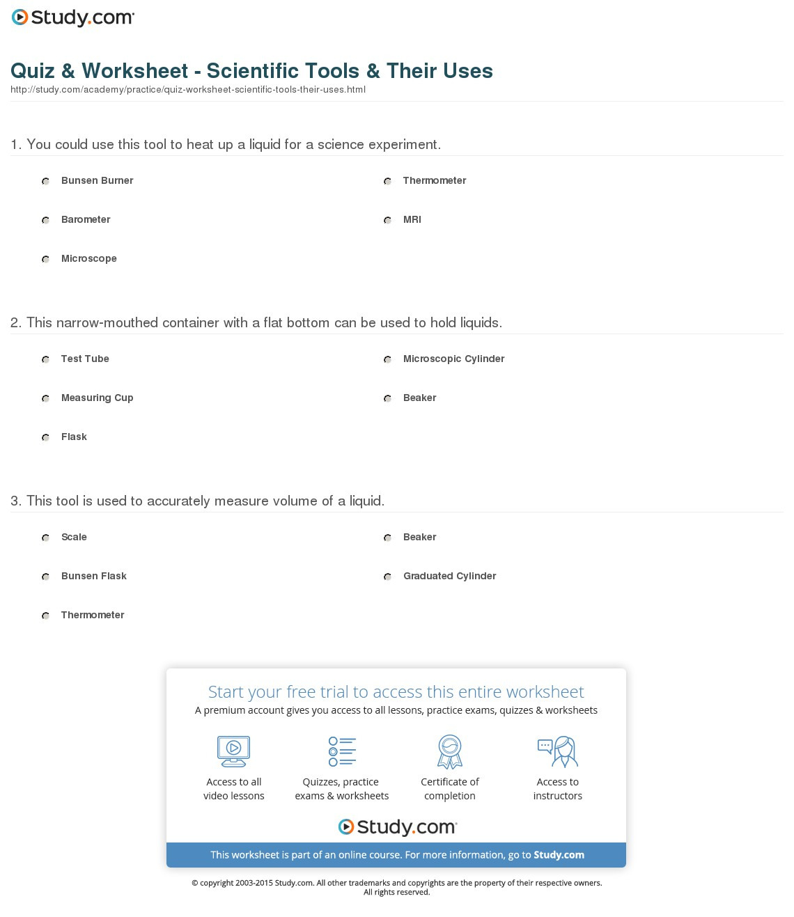 Quiz  Worksheet  Scientific Tools  Their Uses  Study
