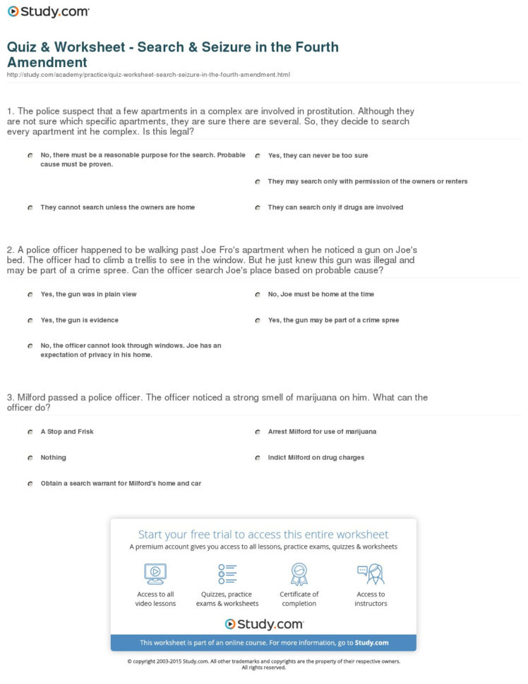 Quiz  Worksheet  Search  Seizure In The Fourth Amendment