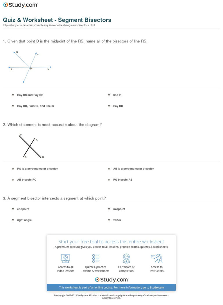 Midpoints And Segment Bisectors Worksheet Answers —