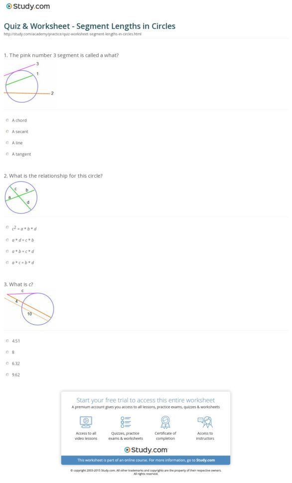 Quiz  Worksheet  Segment Lengths In Circles  Study