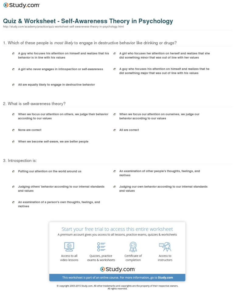 Quiz  Worksheet  Selfareness Theory In Psychology