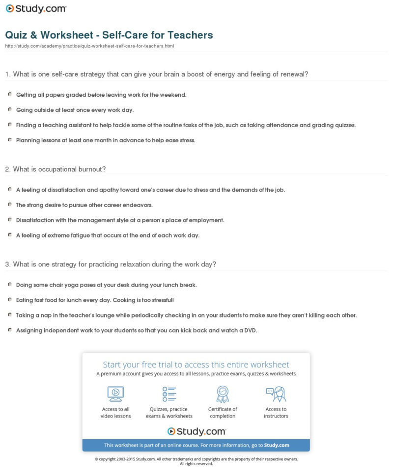 Quiz  Worksheet  Selfcare For Teachers  Study