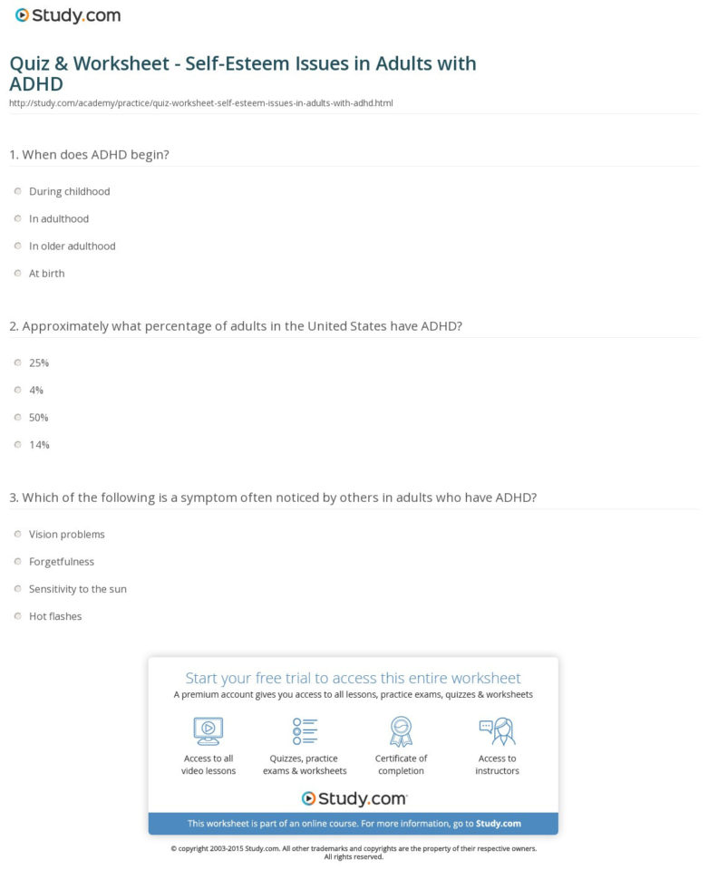 Quiz  Worksheet  Selfesteem Issues In Adults With Adhd