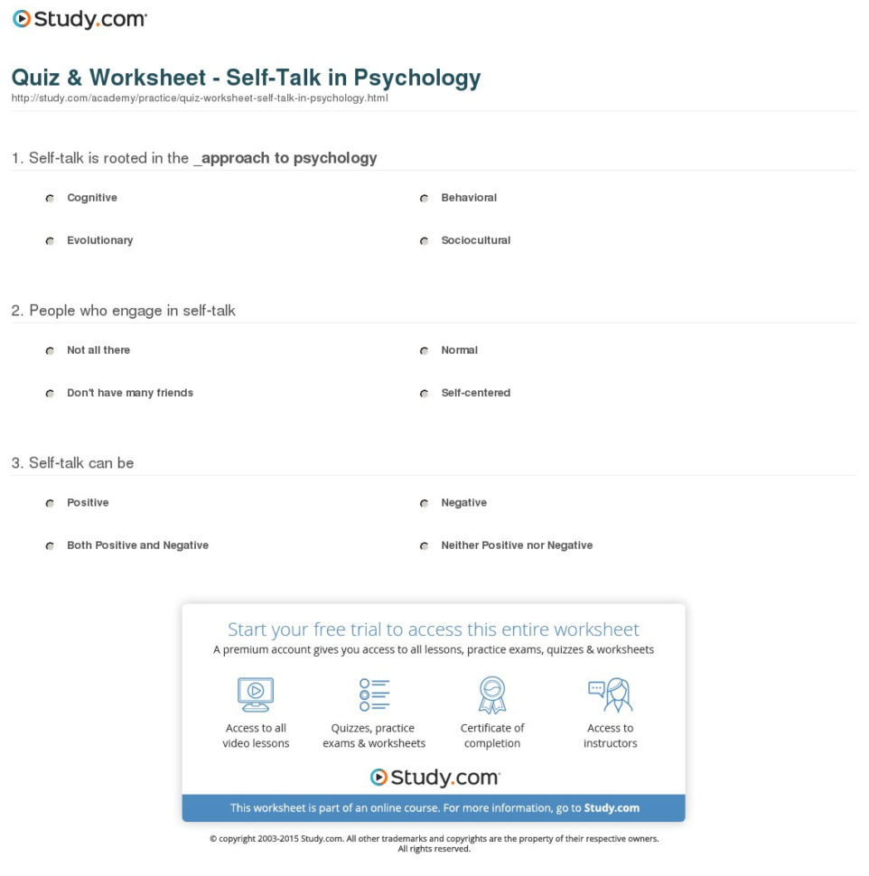 Quiz  Worksheet  Selftalk In Psychology  Study Quiz  Worksheet  Selftalk In Psychology  Study
