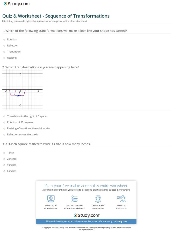 Quiz  Worksheet  Sequence Of Transformations  Study