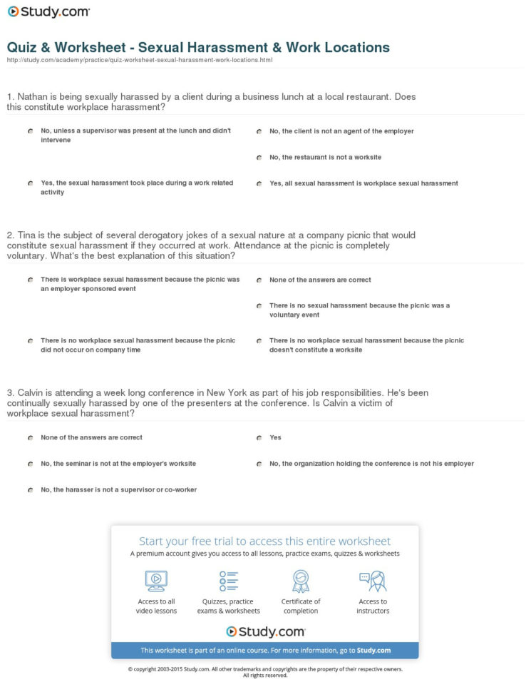 Quiz  Worksheet  Sexual Harassment  Work Locations