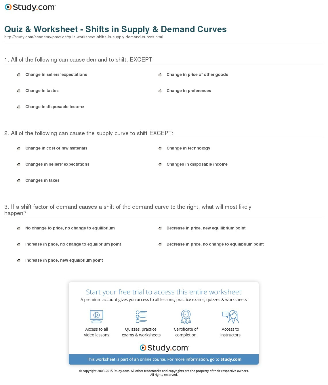 Reasons For Changes In Supply Worksheet Answers Db excel