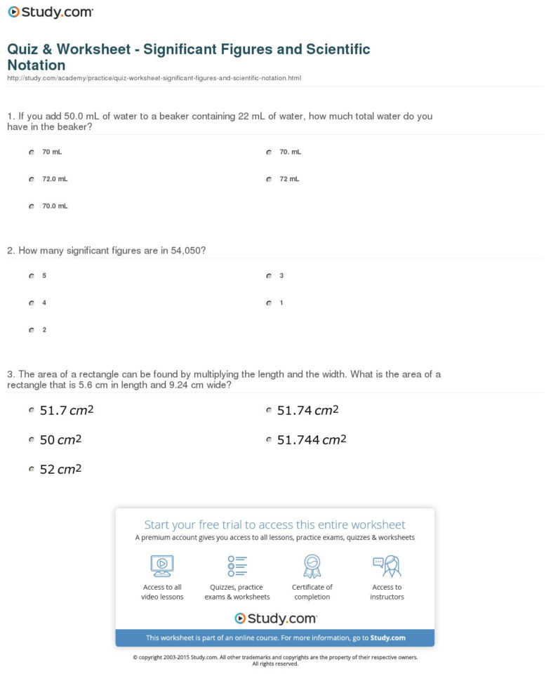 Quiz  Worksheet  Significant Figures And Scientific
