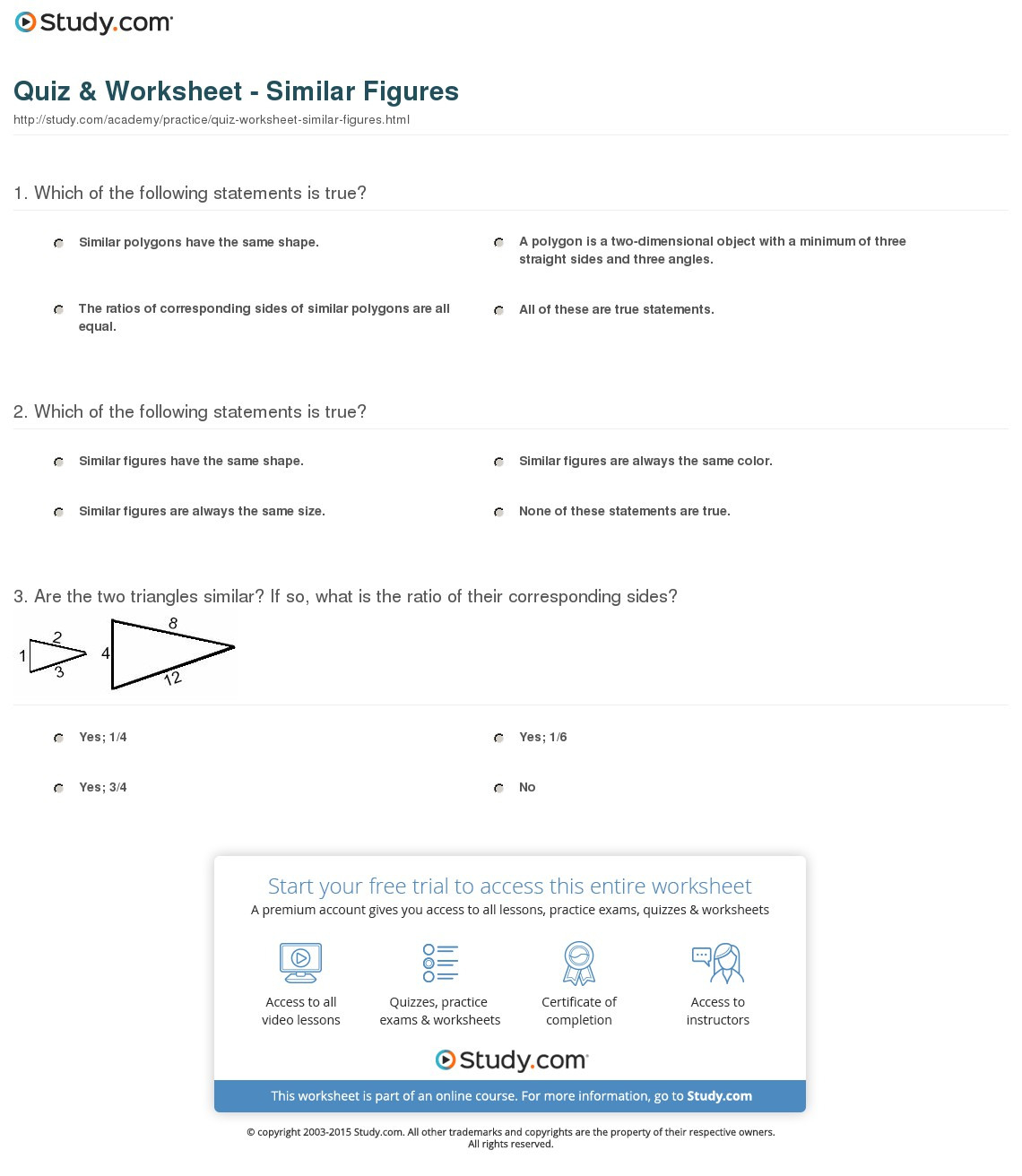 Quiz  Worksheet  Similar Figures  Study