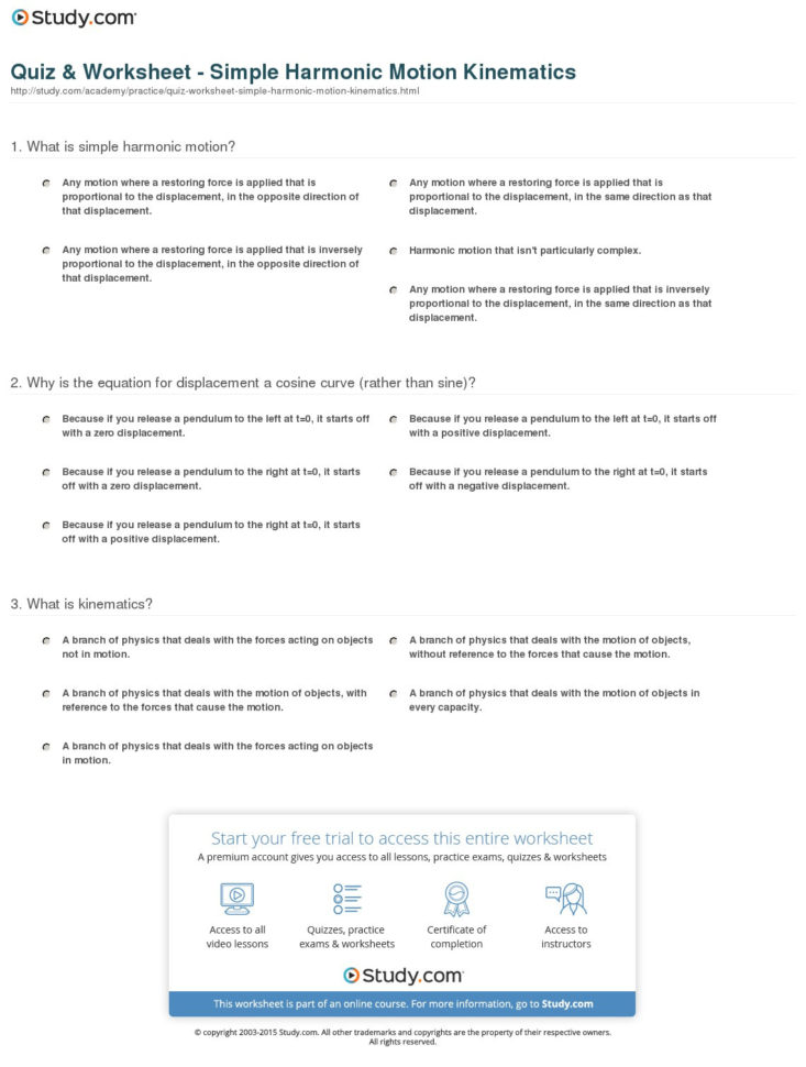 Quiz  Worksheet  Simple Harmonic Motion Kinematics  Study