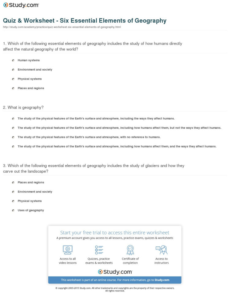 Quiz  Worksheet  Six Essential Elements Of Geography