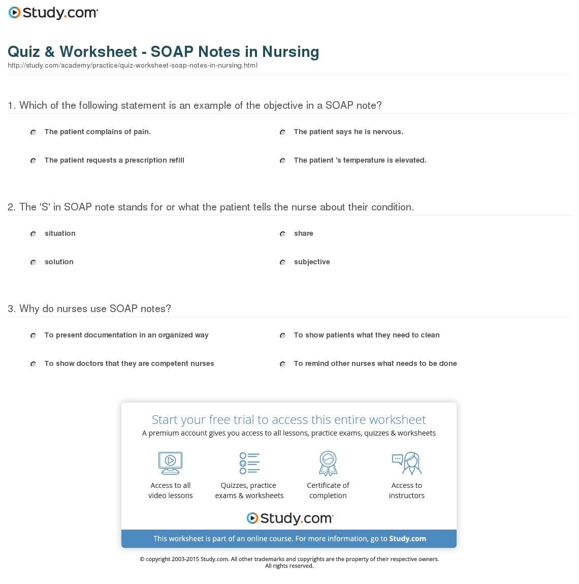 Quiz  Worksheet  Soap Notes In Nursing  Study