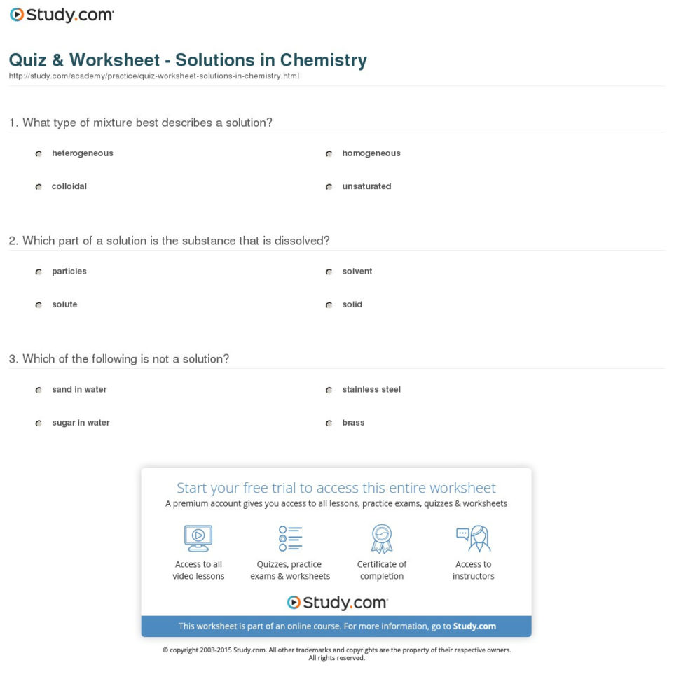 Quiz  Worksheet  Solutions In Chemistry  Study