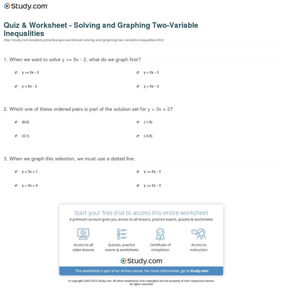 Quiz  Worksheet  Solving And Graphing Twovariable