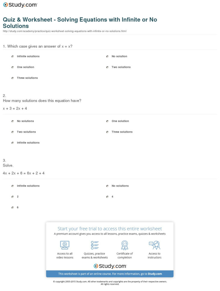 Quiz  Worksheet  Solving Equations With Infinite Or No
