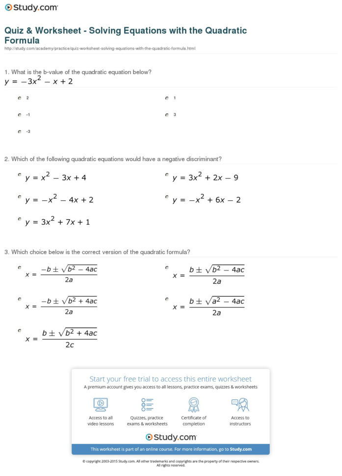 Quadratic Formula Worksheet With Answers — db-excel.com