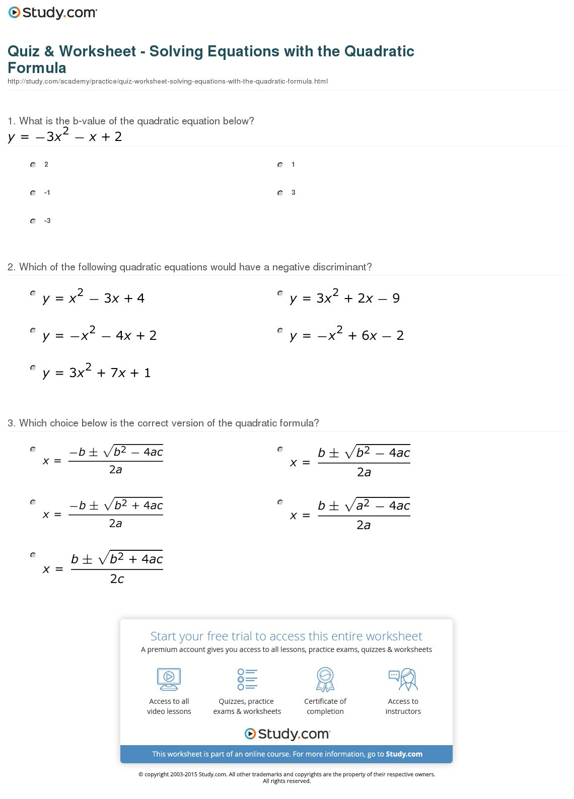 Quadratic Formula Worksheet With Answers — db-excel.com