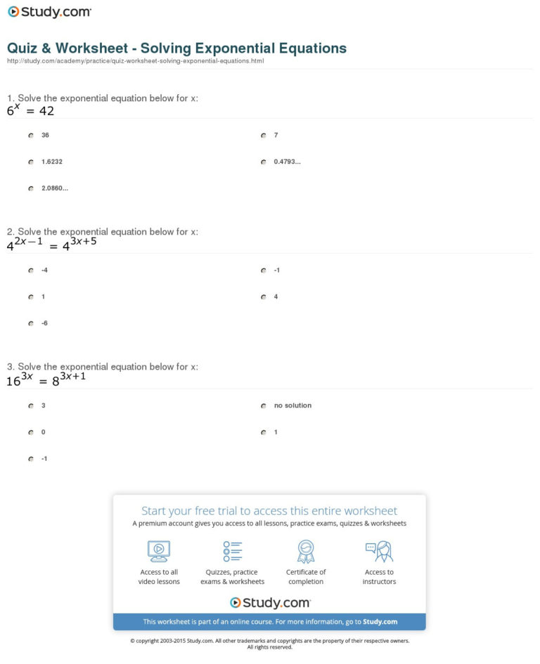 Solving Basic Exponential Equations Worksheet 2234