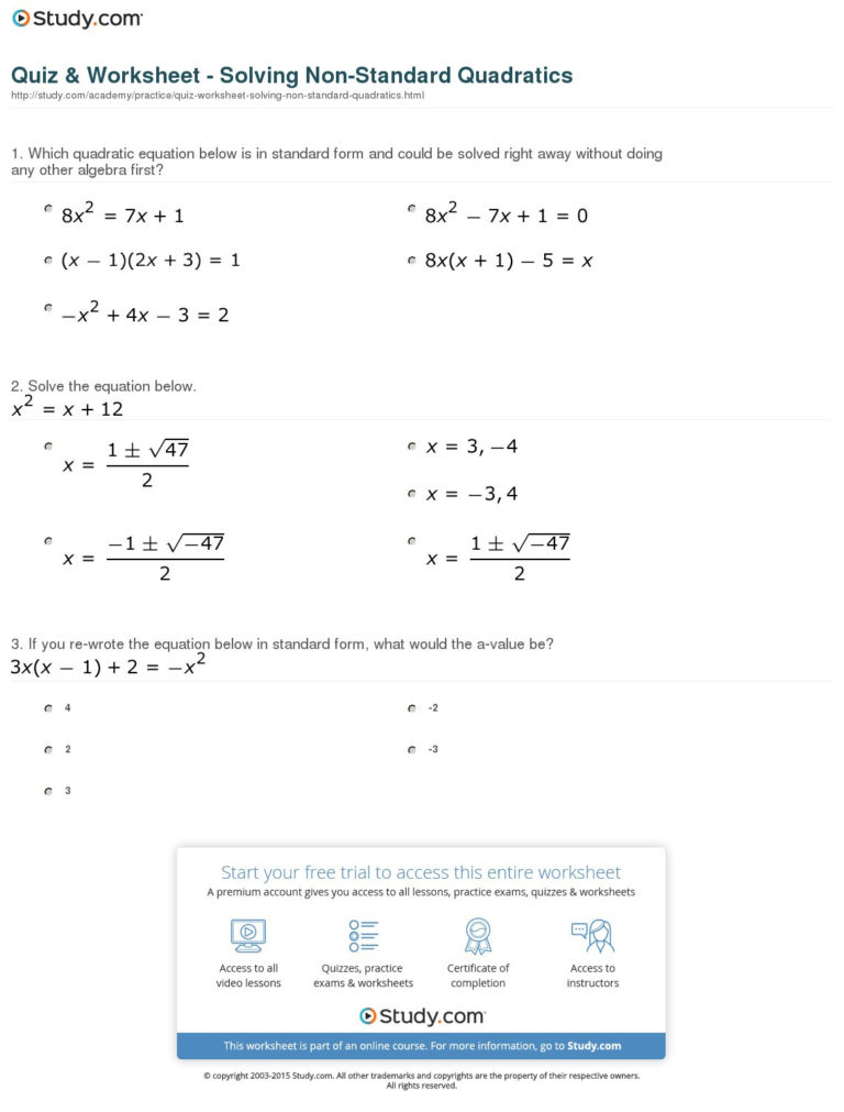 solving quadratic equations by inspection worksheet