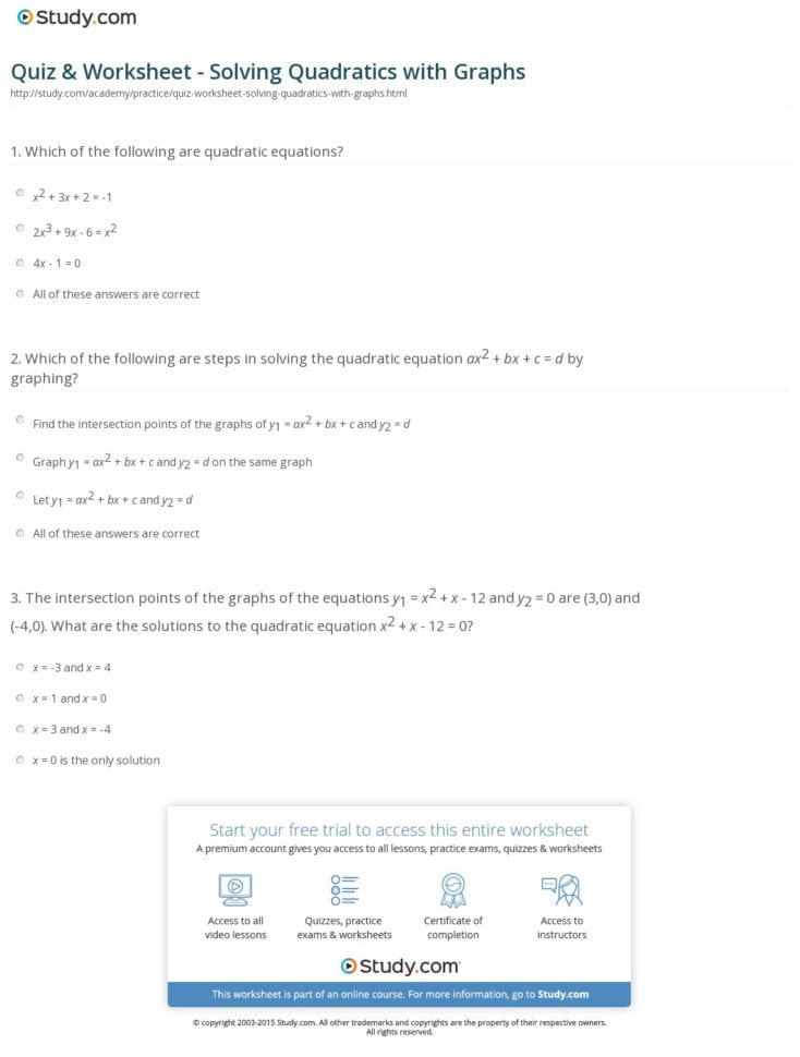 Quiz  Worksheet  Solving Quadratics With Graphs  Study