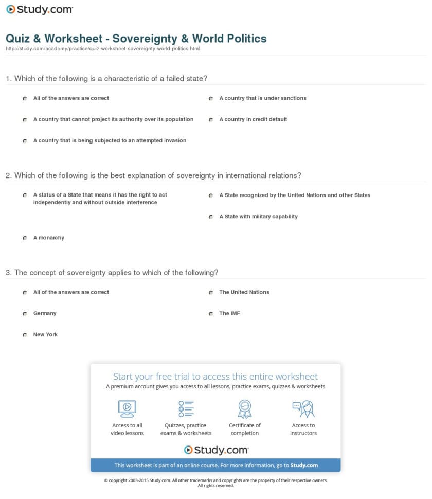Quiz  Worksheet  Sovereignty  World Politics  Study