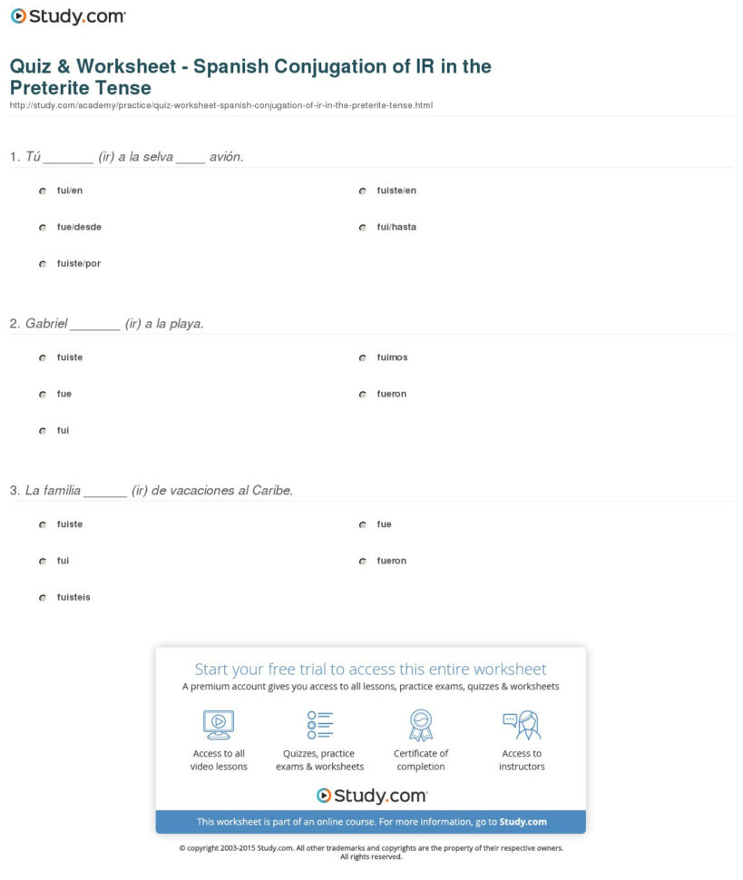 Quiz  Worksheet  Spanish Conjugation Of Ir In The