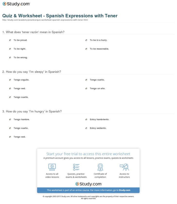 Tener Worksheet Spanish 1 Answers — db-excel.com