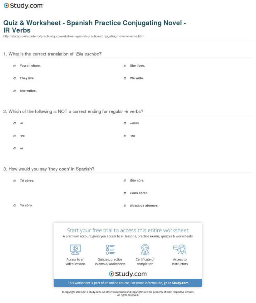 Quiz  Worksheet  Spanish Practice Conjugating Novel Ir Quiz  Worksheet  Spanish Practice Conjugating Novel Ir