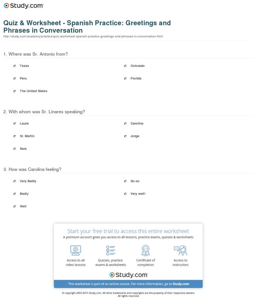 Quiz  Worksheet  Spanish Practice Greetings And Phrases