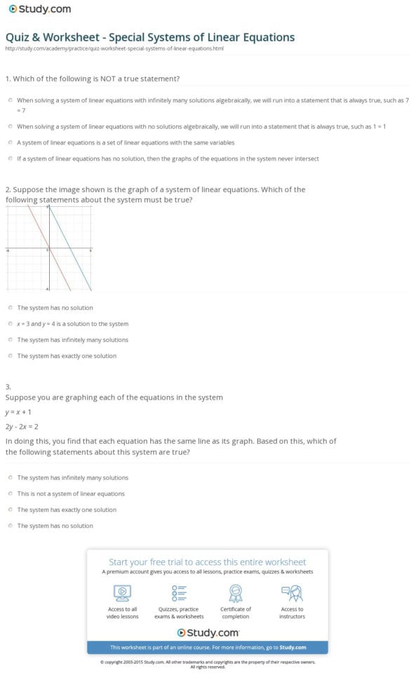 Quiz  Worksheet  Special Systems Of Linear Equations