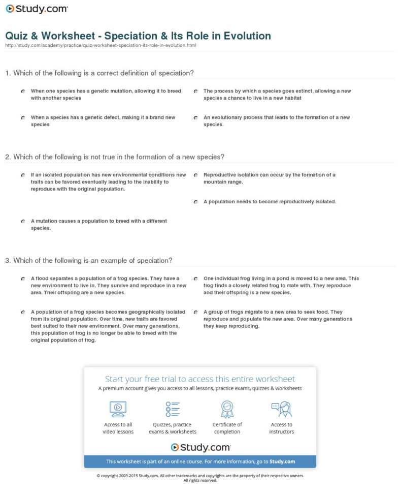 Speciation And Extinction Worksheet Answers