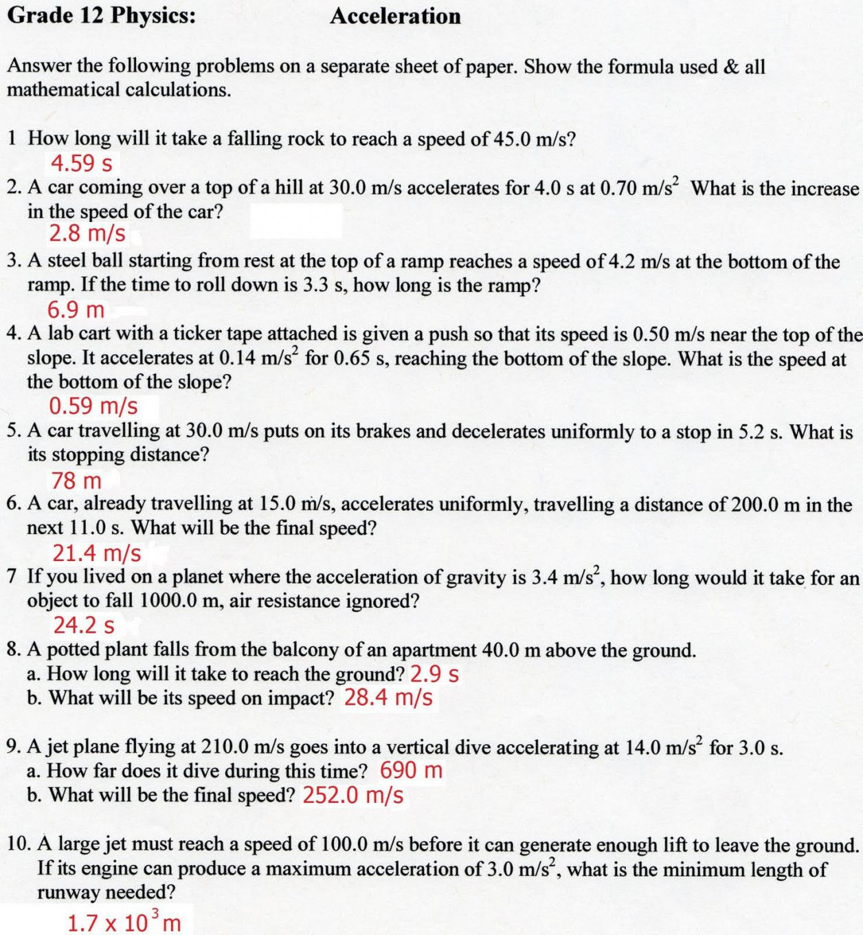 Speed Problem Worksheet Answers Db excel