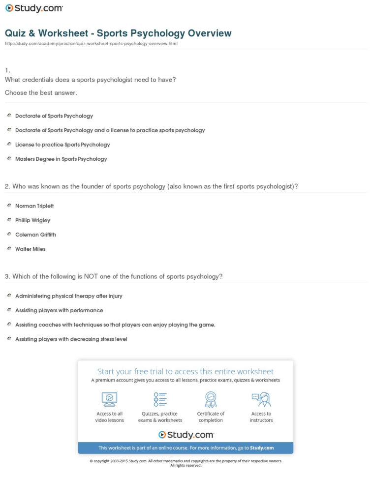 Quiz  Worksheet  Sports Psychology Overview  Study