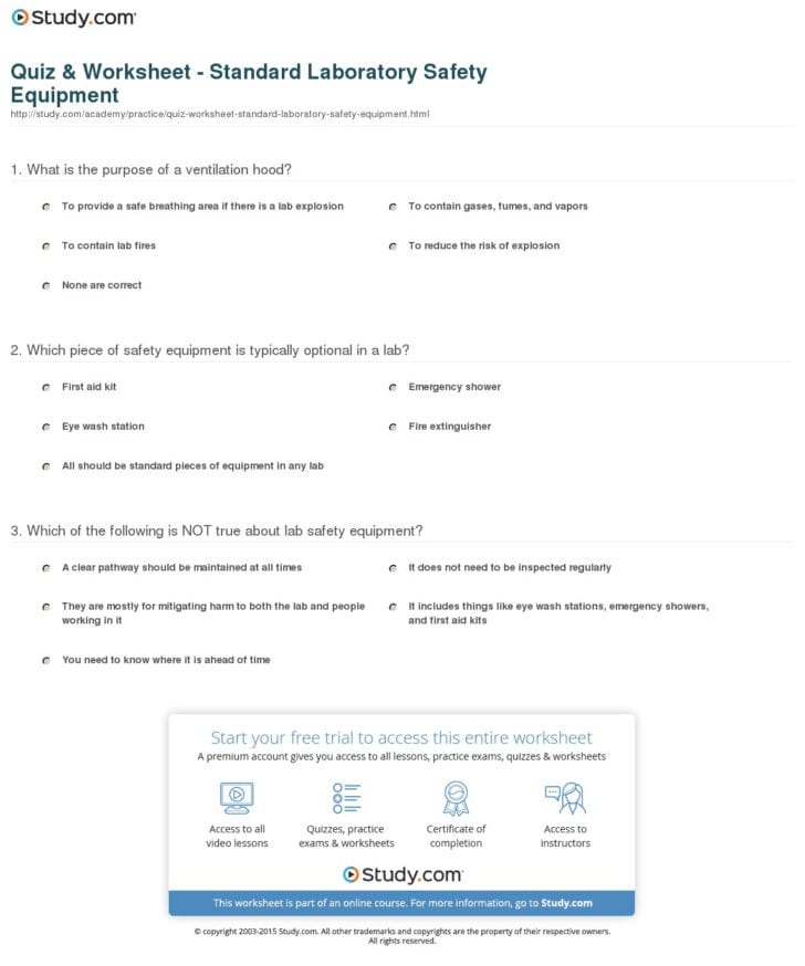 Quiz Worksheet Standard Laboratory Safety Equipment — db-excel.com