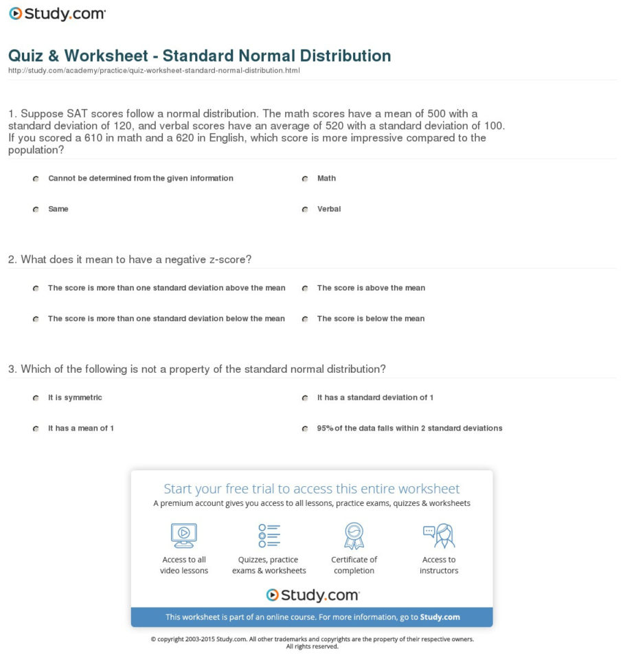 Quiz  Worksheet  Standard Normal Distribution  Study