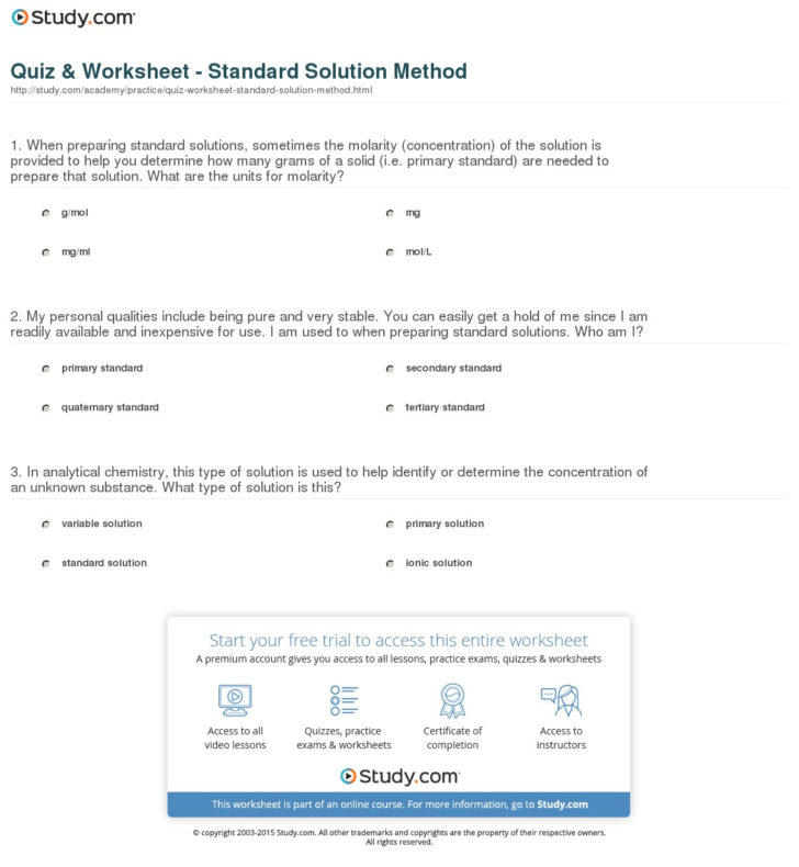 Quiz Worksheet Standard Solution Method Study — db-excel.com