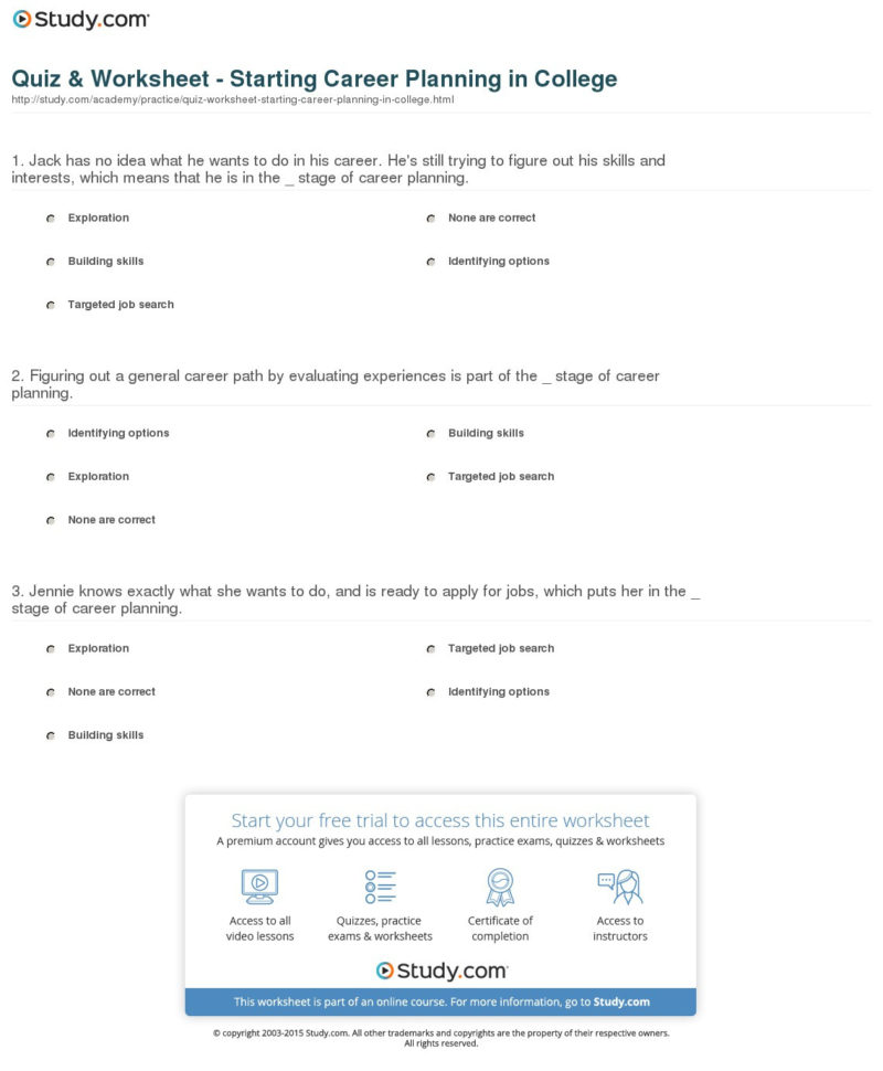Quiz  Worksheet  Starting Career Planning In College