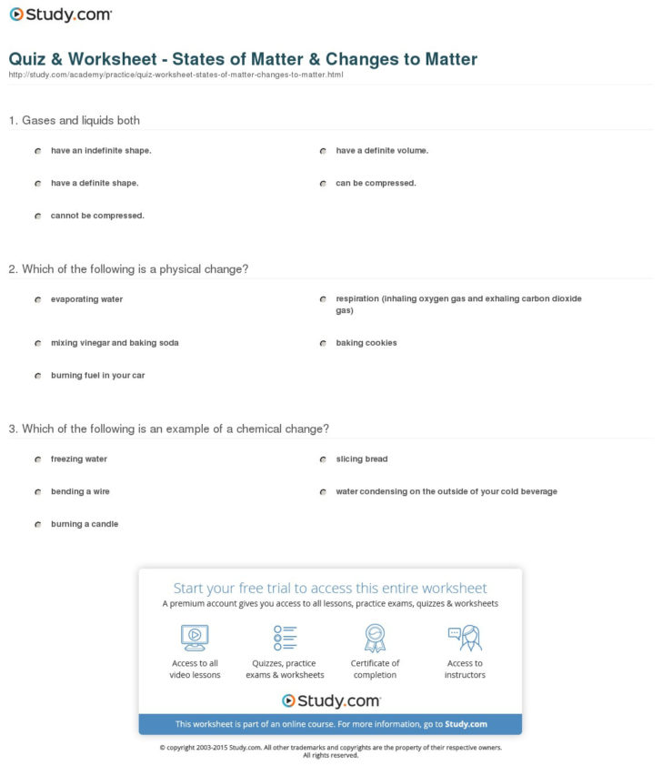 Chemistry Worksheet Matter 1 Answer Key