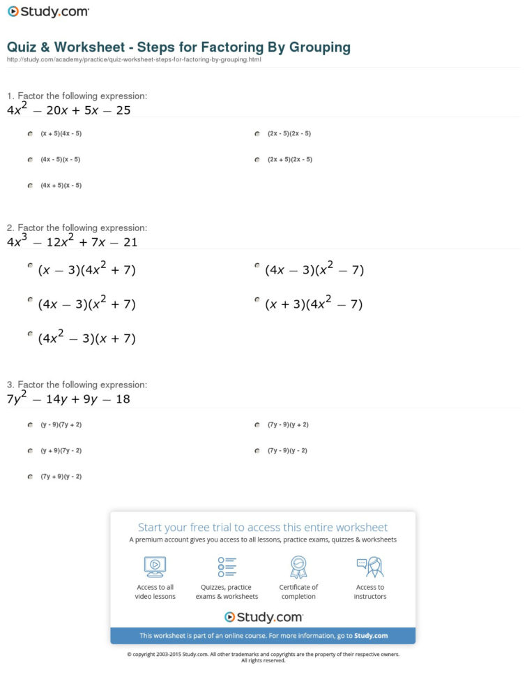 Quiz  Worksheet  Steps For Factoringgrouping  Study