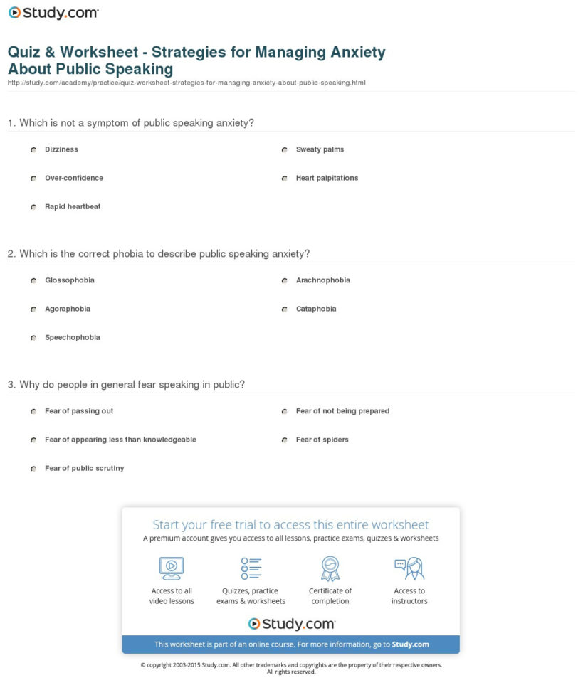 Quiz  Worksheet  Strategies For Managing Anxiety About
