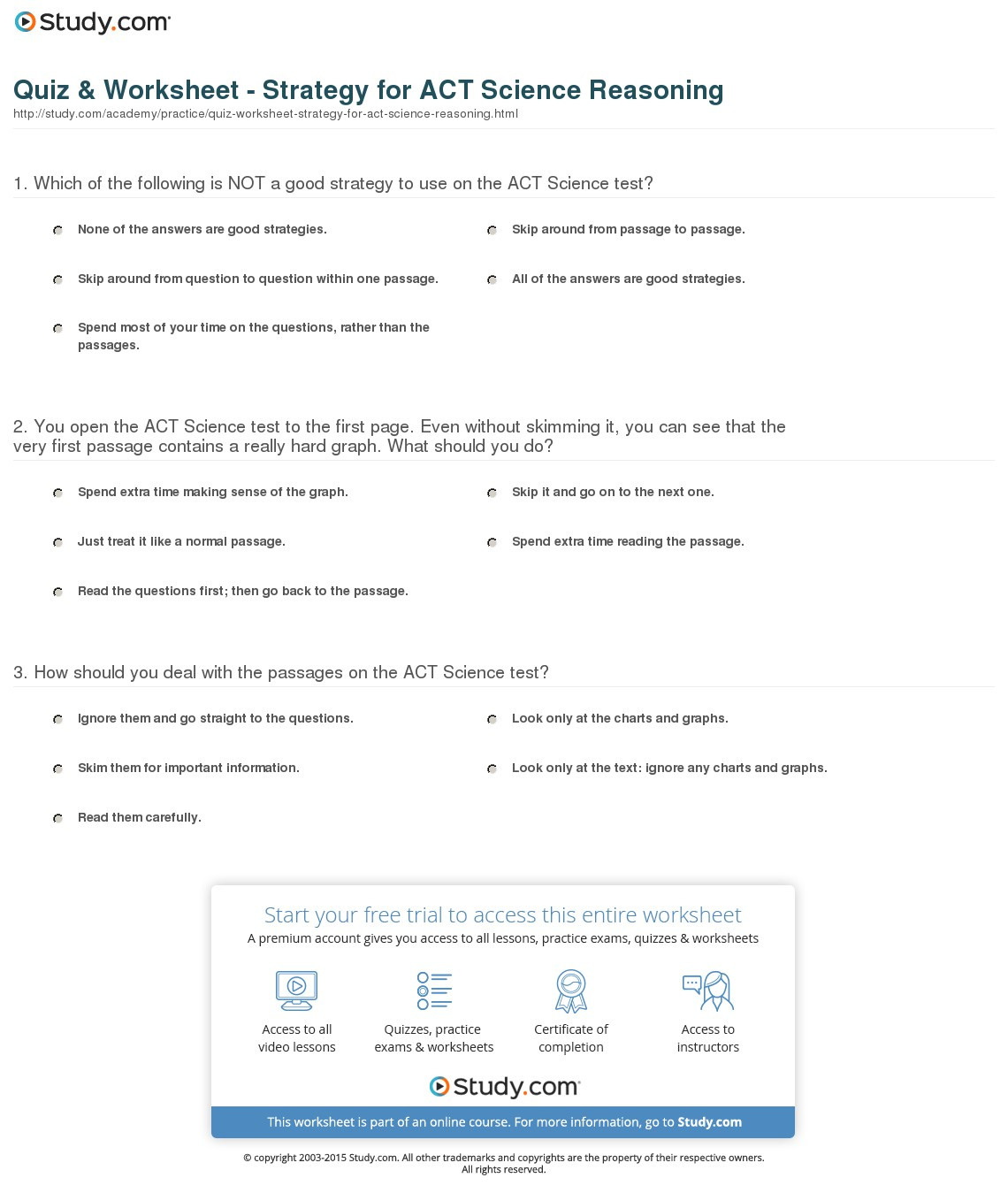 Quiz  Worksheet  Strategy For Act Science Reasoning