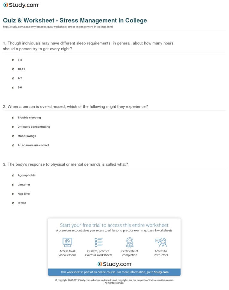 Quiz  Worksheet  Stress Management In College  Study