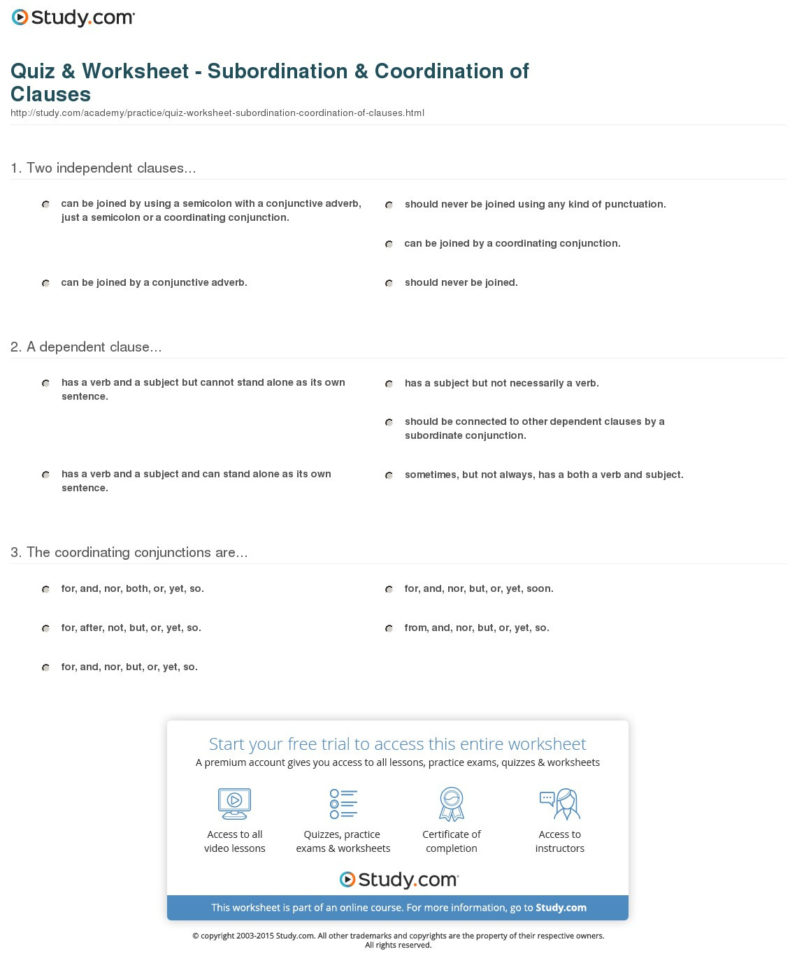 Quiz  Worksheet  Subordination  Coordination Of Clauses